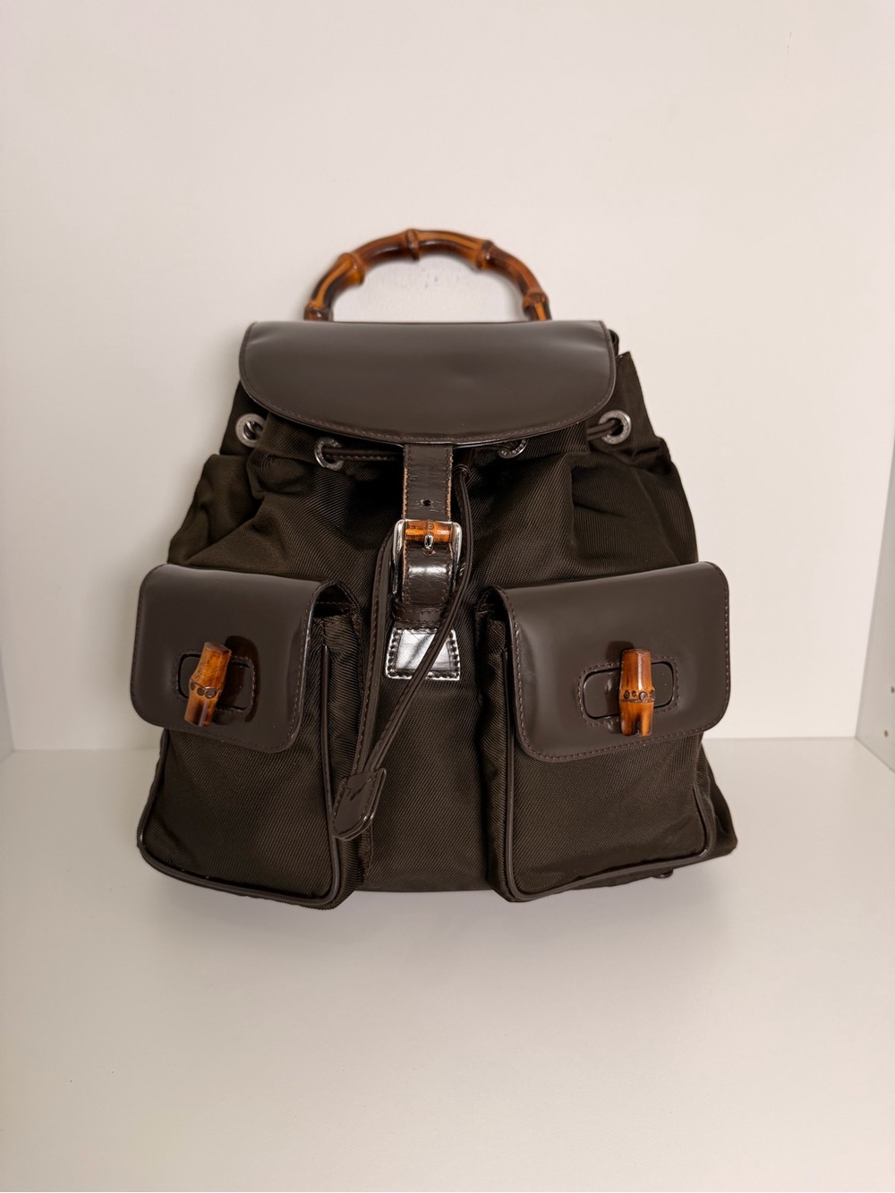 Gucci Bamboo backpack. Rare with double pocket front